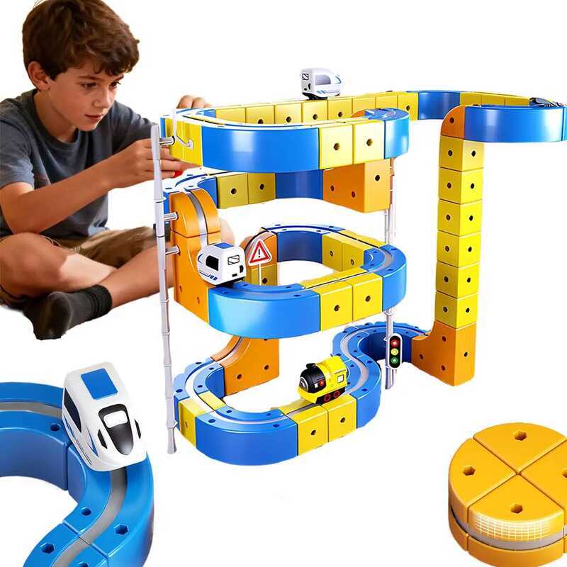 C DIY Electric Magnetic Track Set With High-Speed Rail Vehicles STEM Building Game Puzzle Cube Toy