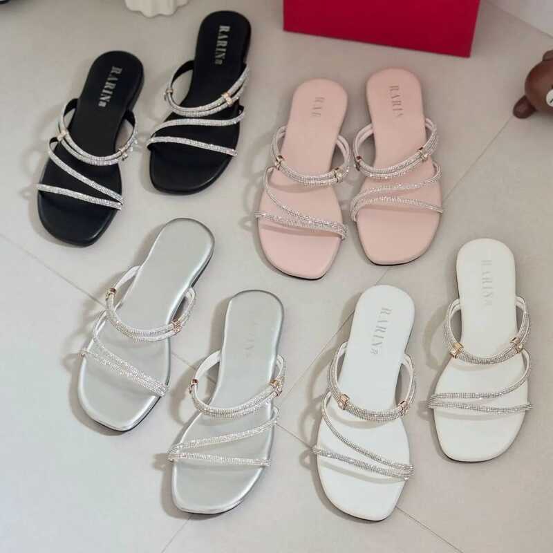 Rarin [ Jayda ] 36 - 41 รองเท้าแตะพื้นนุ่ม สายเพชร ใส่ได้ 2 แบบ