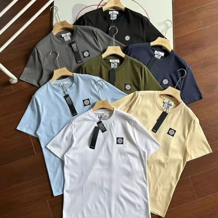 STONE ISLAND เกาะหิน ป้ายสี่เหลี่ยมแขนสั้นข้ามพรมแดนฤดูร้อนผ้าฝ้ายแท้หลวมสบาย ๆ เสื้อยืดคอกลม