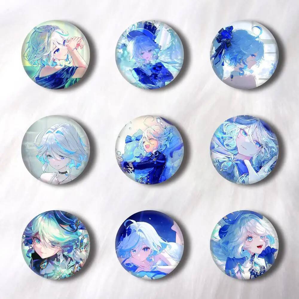 เกม Furina Pins Badges รอบป้ายเลเซอร์เข็มกลัดเสื้อผ้ากระเป๋าเป้สะพายหลังอุปกรณ์เสริม