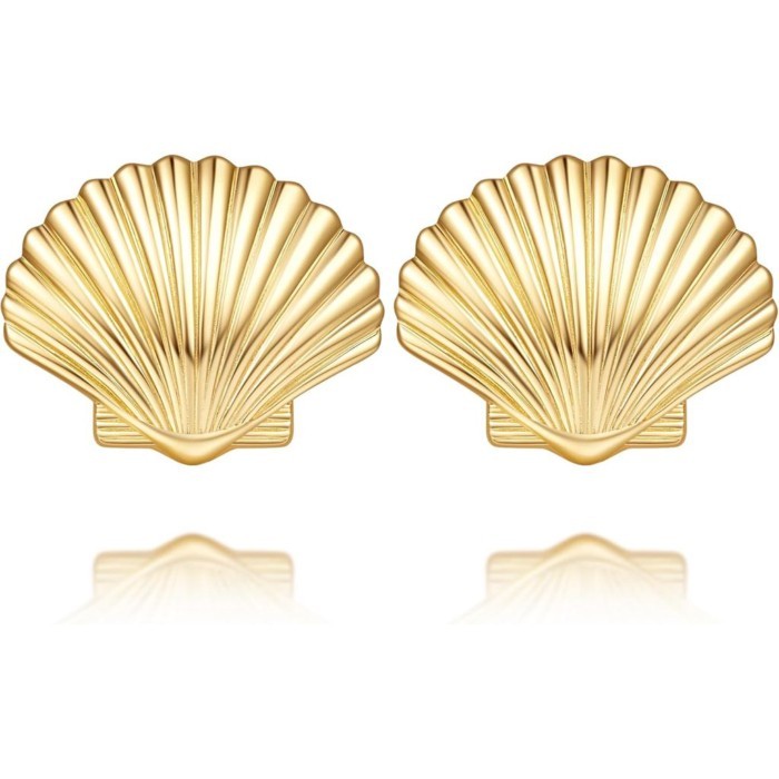 ต่างหูสตั๊ด 14K Gold Shell Texture สไตล์ realism ขนาด 23.5 มม.