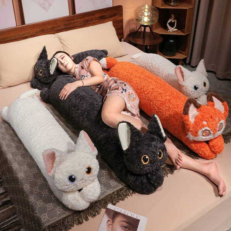 C 0-110Cm Kawaii Curly Haired Cat Plush Pillow Soft Stuffed Animals Colorful Kitten Kids Toys Sofa
