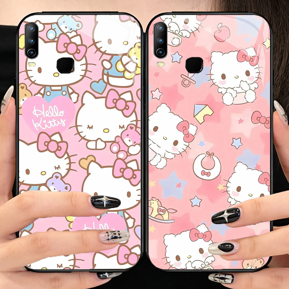 O-22 Hello Kitty กระจกนิรภัยเคสโทรศัพท์ VIVO Y89 Y91 Y11 Y17 X23 Y91C Y95 Y15 Y12 Y85 Y93 2019 Y19 V