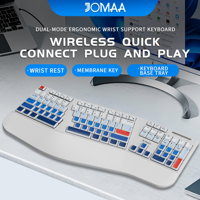 JOMAA Ergonomic Split Keyboard with Wrist and Palm Rest Full Size USB คีย์บอร์ดไร้สายสบายพิมพ์ธรรมชาติคีย์บอร์ด