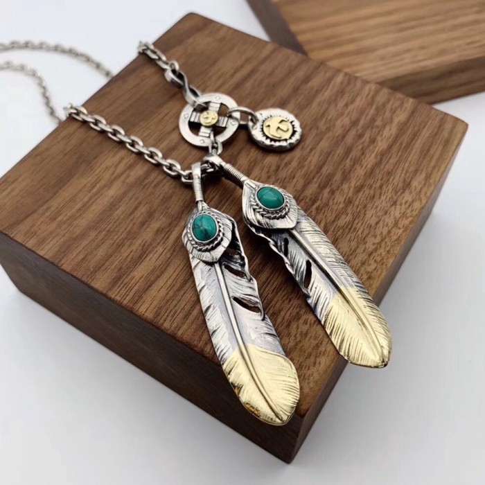 925 เงินสเตอร์ลิง Takahashi Goro Turquoise Feather ชุดเงินสเตอร์ลิงผู้ชายและผู้หญิงอเนกประสงค์สร้อย