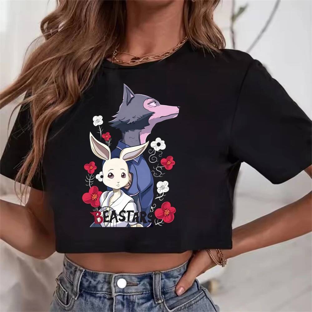 Beastars เสื้อครอปสุภาพสตรีฉากแฟชั่นเกาหลี gothic meme dollette เสื้อยืด jojifuku clearance emo vint