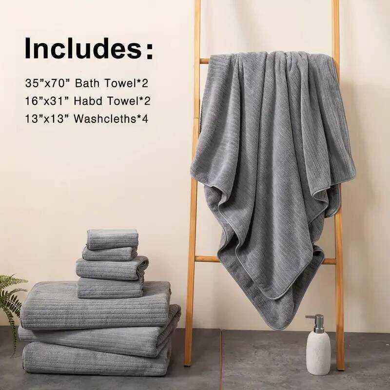 C 8 Pcs Bath Towel Set - 4 Washcloths, 2 Face Towels & 2 Bath Towels - Absorbent & Quick Dry, Ideal
