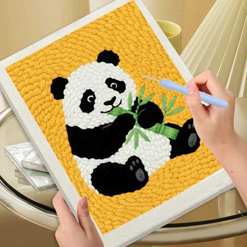 C CHENSITORY Panda Punch Needle Kits Painting Decor Embroidery Kit Animal 25X30cm Punch Needle Yarn