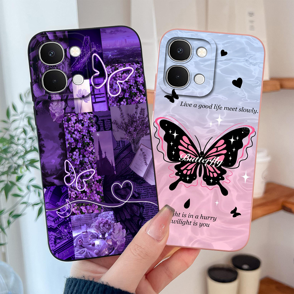 สําหรับ Vivo T5x / T4x / T3x 5G Glitter ผีเสื้อระลอกน้ําซิลิโคนเหลวแบบนุ่มเลนส์ป้องกันปกหลังสําหรับ 
