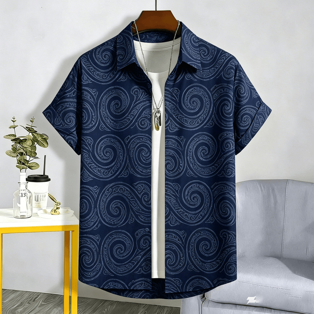 เสื้อเชิ้ตฮาวายผู้ชาย แขนสั้น พิมพ์ลาย สไตล์เขตร้อน ใส่ลําลองชายหาด ฤดูร้อน Top A106