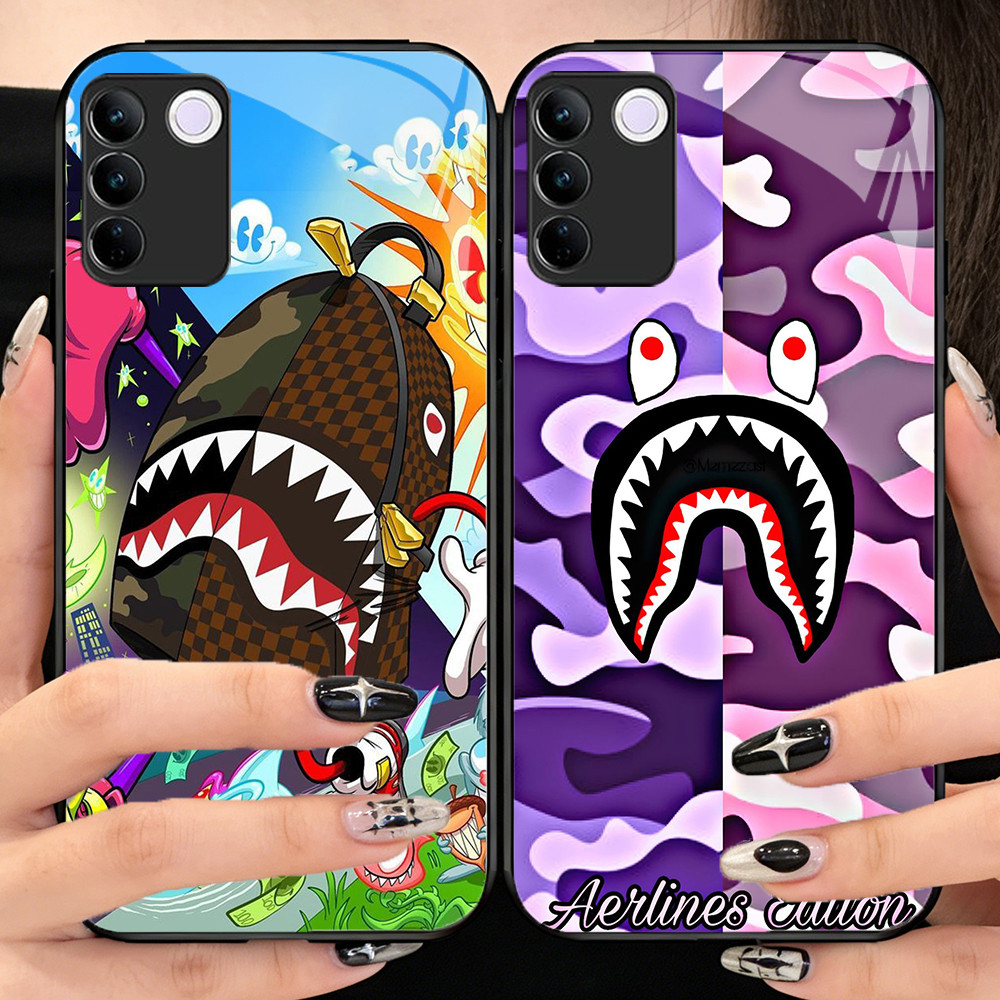 O-4 BAPE เคสโทรศัพท์กระจกนิรภัย VIVO V30 V29 V29E Y100 T3 V23E Y200E Y200 V27 V23 V27E Pro Lite 5G