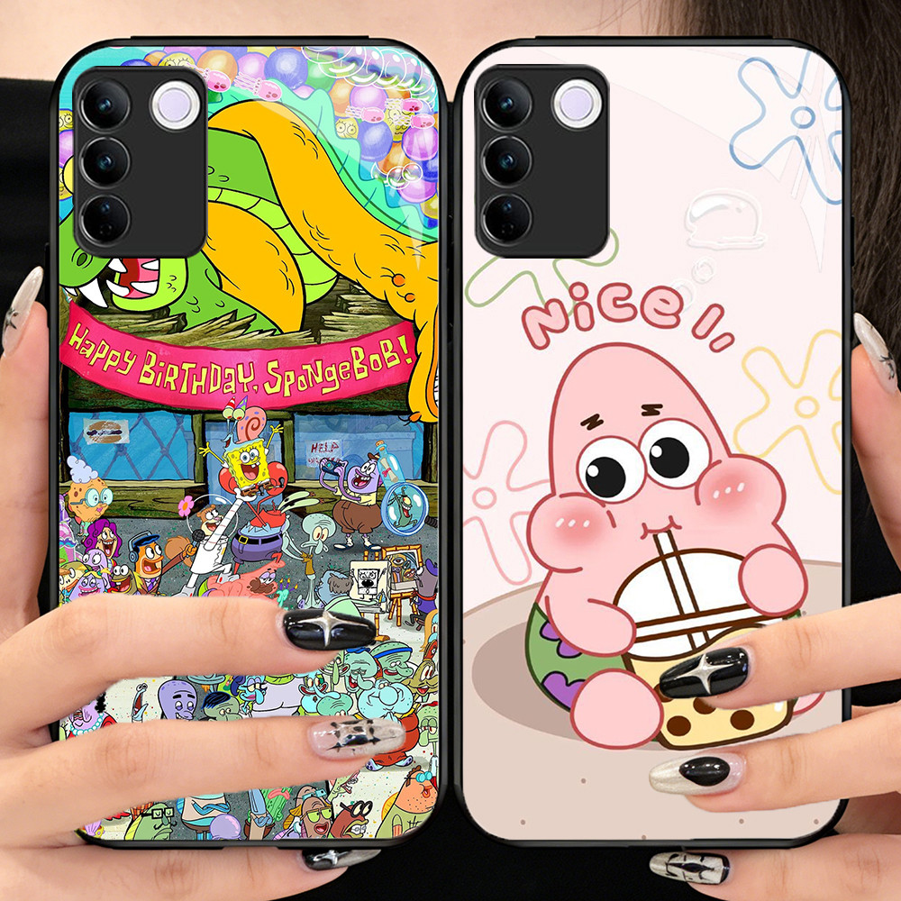 O-46 SpongeBob กระจกนิรภัยเคสโทรศัพท์ VIVO V30 V29 V29E Y100 T3 V23E Y200E Y200 V27 V23 V27E Pro Lit