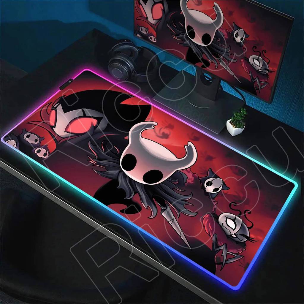 แผ่นรองเมาส์ RGB ขนาดใหญ่ Hollow Knight อะนิเมะเกม Luminescesence แผ่นรองเมาส์ XXL สํานักงานบริษัทแป