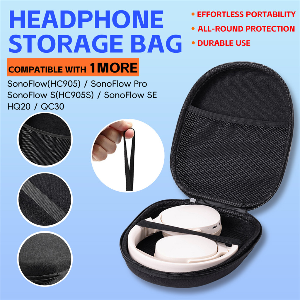 ใช้งานร่วมกับ 1MORE SonoFlow Pro S SE HQ20 QC30 สีดํา EVA หูฟังแบบพกพากรณีตาข่ายกระเป๋า