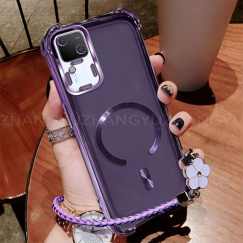 เคสสําหรับ Vivo V30 PRO เคสโทรศัพท์ ใหม่แม่เหล็กที่แข็งแกร่งชาร์จไร้สาย C-ring กันกระแทกสี่มุมปลอกเช