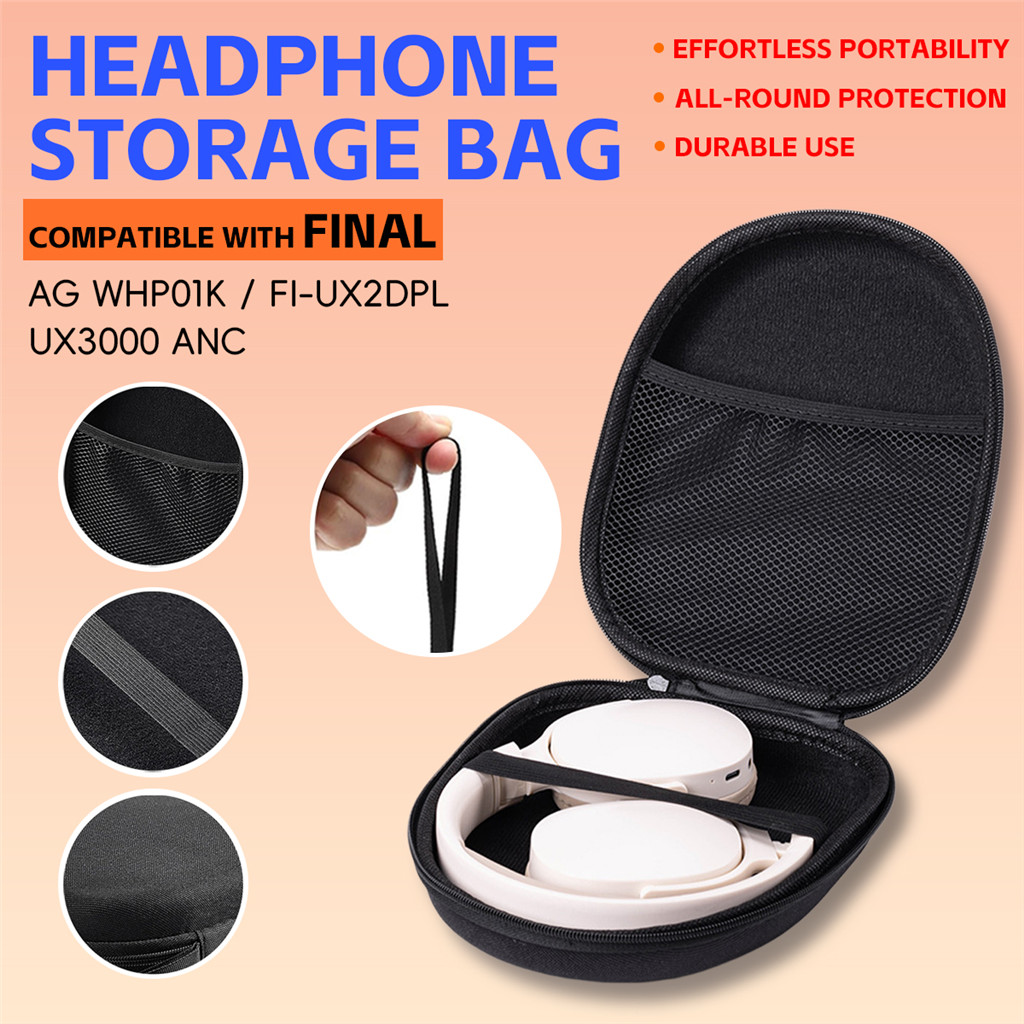 ใช้งานร่วมกับ FINAL AG WHP01K / FI-UX2DPL / UX3000 ANC สีดํา EVA หูฟังแบบพกพาพร้อมกระเป๋าตาข่าย