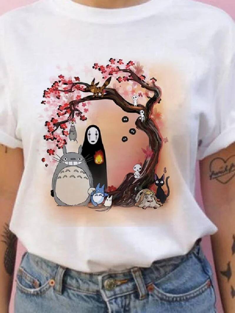 ฤดูร้อนผู้ชายและผู้หญิงแขนสั้น Studio Ghibli Totoro เสื้อยืด Harajuku Kawaii Totoro Ghibli เสื้อยืดล