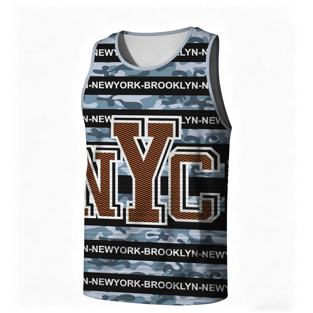 ใหม่ผู้ชาย NYC Brooklyn Camo พิมพ์เสื้อกล้ามแขนกุด Casual Streetwear ลูกเรือคอฤดูร้อน VestBest Selle
