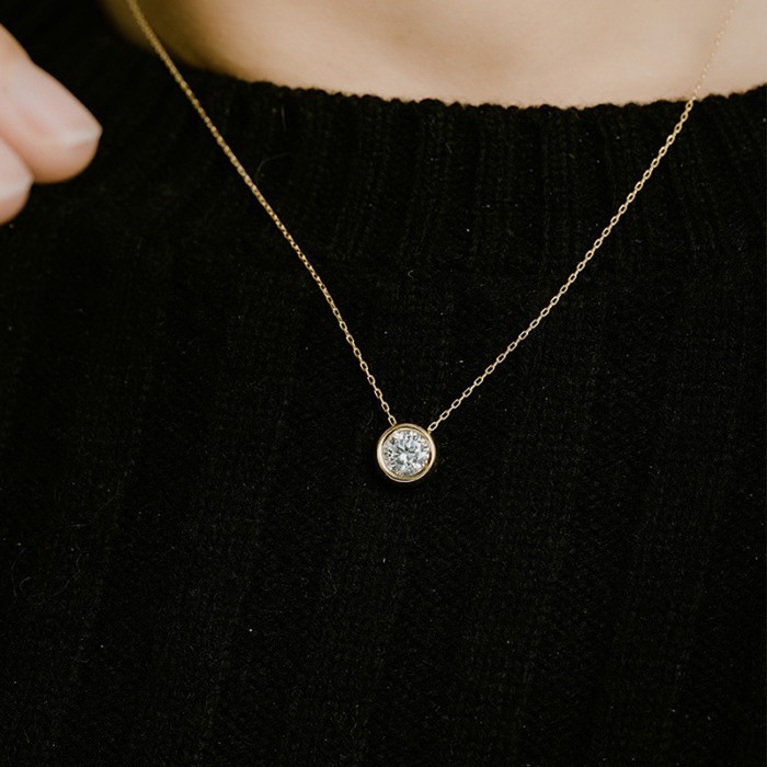 [3.14] ใหม่มาถึงบริสุทธิ์ 18K Gold 14K Gold สร้อยคอ All-Match Bubble Moissan Commuter Integrated Ch