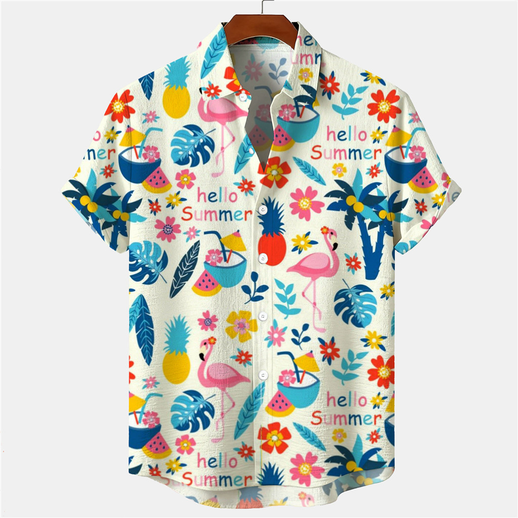 เสื้อเชิ้ตฮาวายแขนสั้นสำหรับชาย ลายสับปะรด พิมพ์สวยงาม เหมาะสำหรับใส่เล่นชายหาด