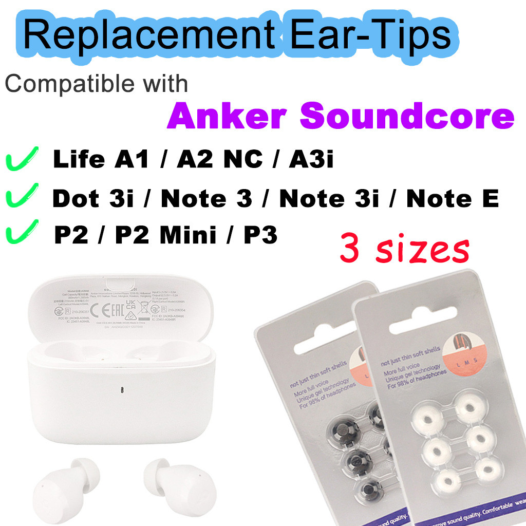 สําหรับ Anker Soundcore Life A1 A2 NC A3i Dot 3i หมายเหตุ 3 E P2 Mini P3 ซิลิโคนนุ่มหูเคล็ดลับ S/M/L