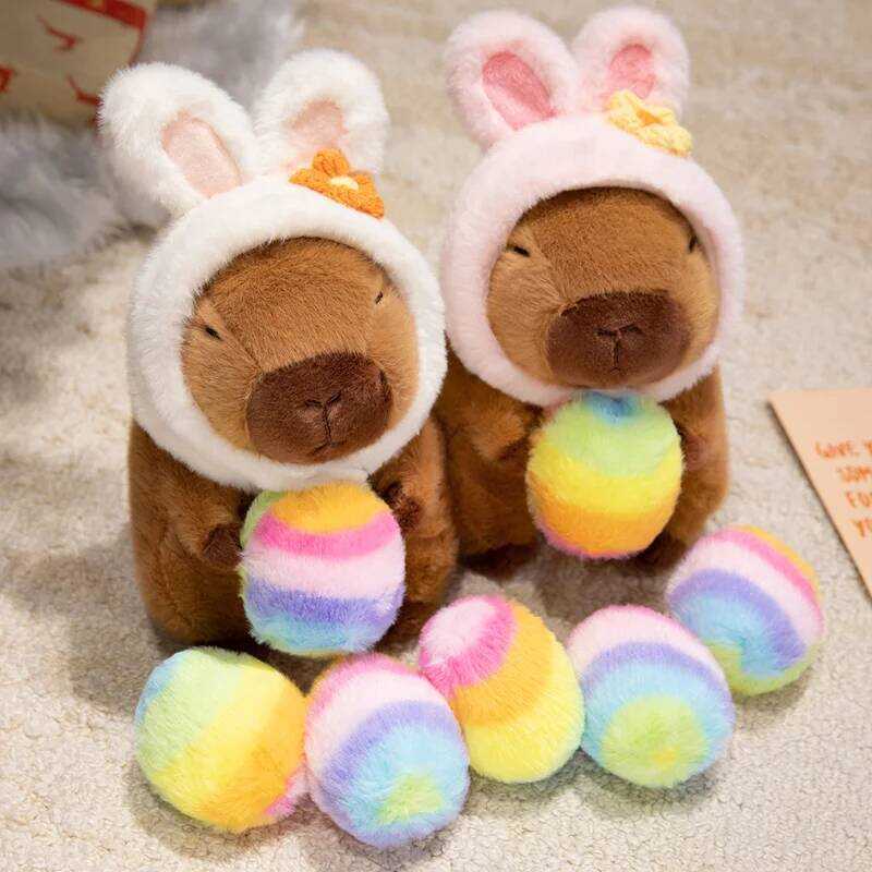 C Cute Capybara Plush With B Ear Hat And Easter Egg, Easter Basket Stuffers For Capybara Fans And C