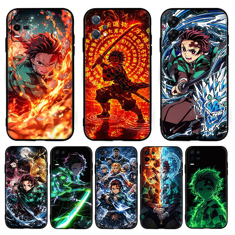 สําหรับRealme Narzo 70X N65 GT neo 3T P1 C85 C75x C75 C71 15Xอะนิเมะการ์ตูนDemon Slayer TPUสีดําซิลิ