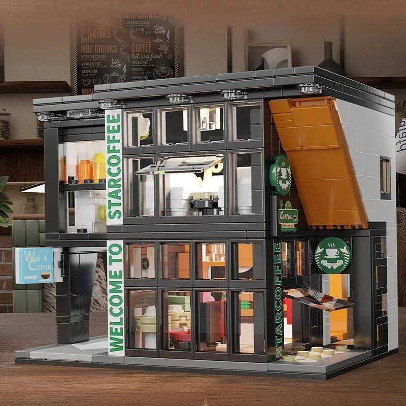 C Coffee Shop City House Building Bloc Set For Adults, City Street View Construction Toy With Light