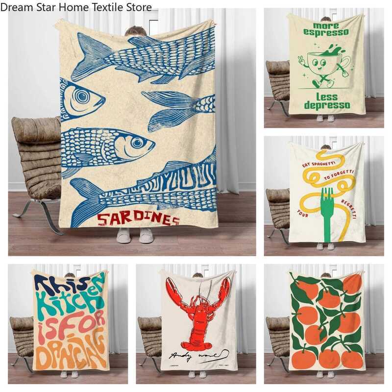 C Retro Kitchen Food Cartoon Blanket Children Warm Soft Blanket For Sofa Bed Cover Blanket Suitable