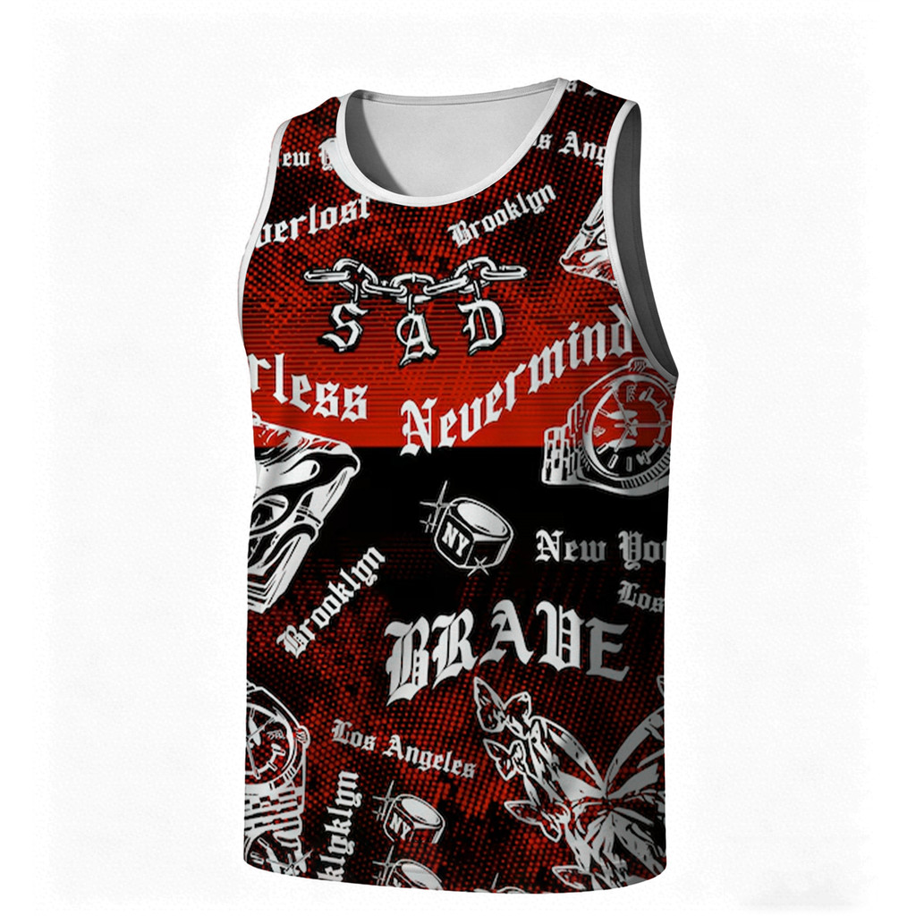ใหม่ผู้ชาย Y2K Streetwear Tank Top "SAD BRAVE" NYC พิมพ์, Casual Gothic สไตล์แขนกุดลูกเรือคอ VestBes