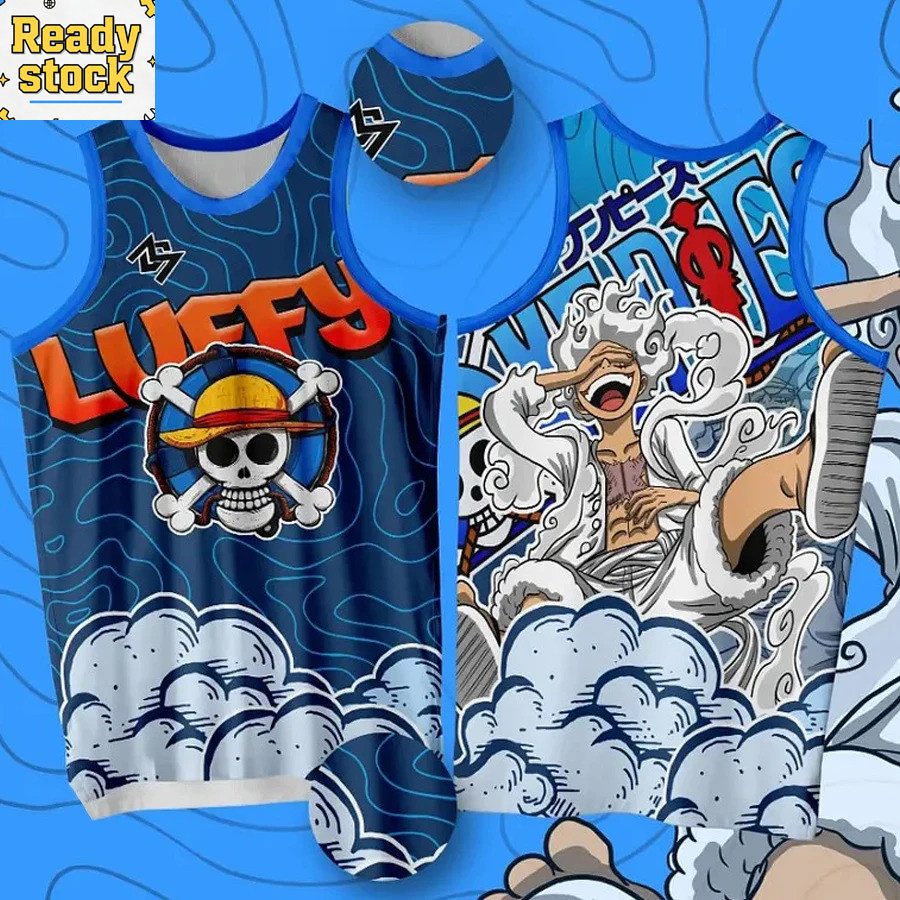 Bandai 5th Gear Nika Luffy บาสเกตบอล Tshirt One Piece อะนิเมะผู้ใหญ่ Athleisure เสื้อกั๊กฤดูร้อน Quick-dry Soft Comfy น้ําหนักเบา