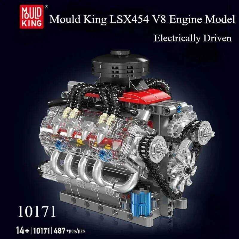 C MOULD KING 10171 Technical Motorized Lsx454 V8 Engine Building Block Toys Eduional Car Bric Child
