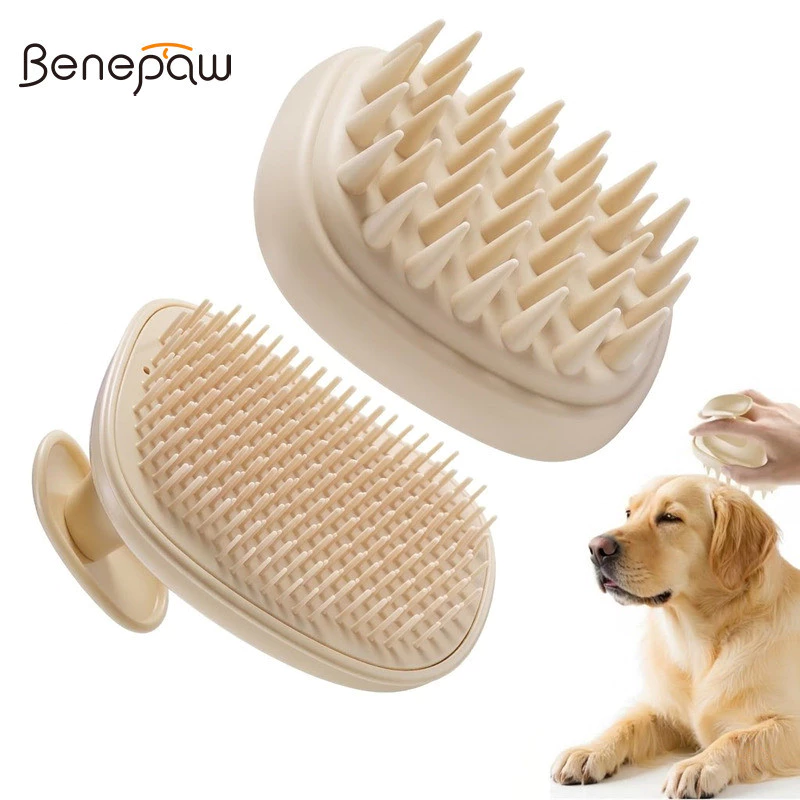 Benepaw แปรงแชมพูสุนัข 2 in 1 Bath Scrubber เครื่องมือนวดยาง Curry สําหรับไหลกําจัดสิ่งสกปรก เครื่องกลึง Grooming