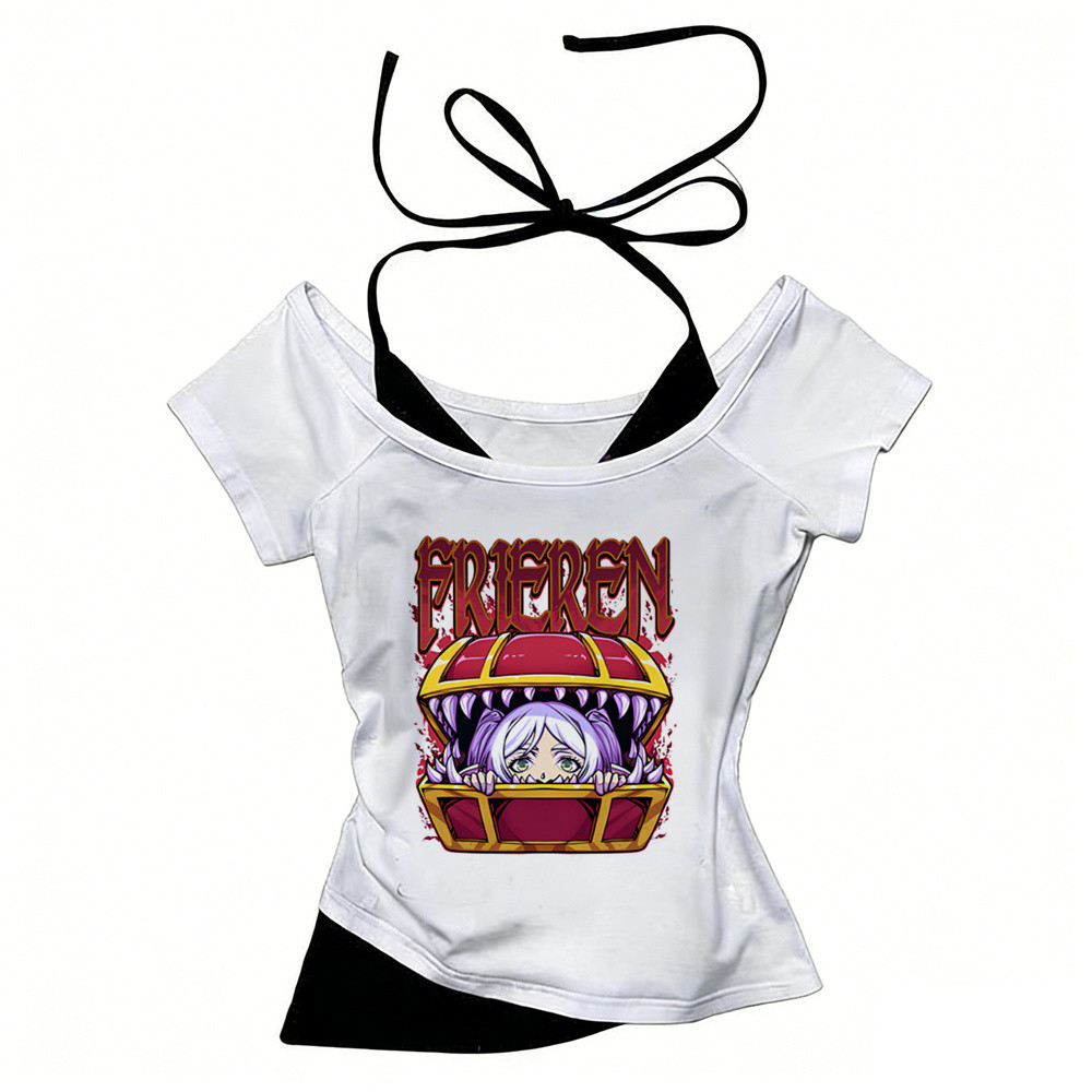 Sousou No Frieren crop top หญิง dollette kawaii กราฟิก emo เสื้อ vintage ญี่ปุ่น party Dollette goth