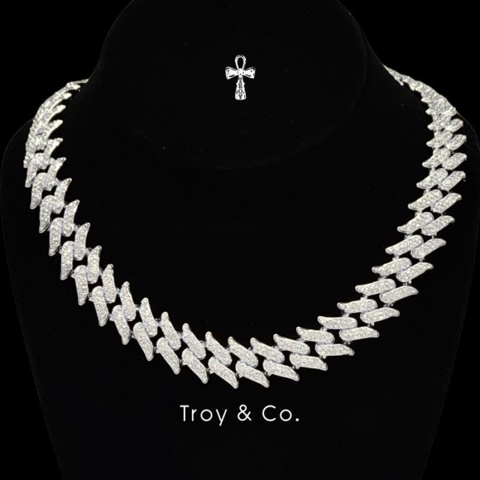 Shark Tooth Chain เพชร CZ  ทรงเกล็ดแหลม iced out สร้อยคอคิวบันแร็ปเปอร์ ลุคดุดัน TDN020 Troy & Co.