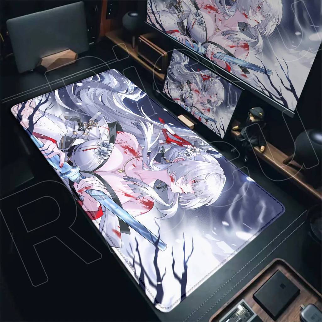 HD พิมพ์ XXL Mousepad Wuthering Waves Hiyuki เกมแป้นพิมพ์คอมพิวเตอร์แผ่นรองเมาส์อะนิเมะยางกันลื่น PC ขยายแผ่นรองโต๊ะพรม