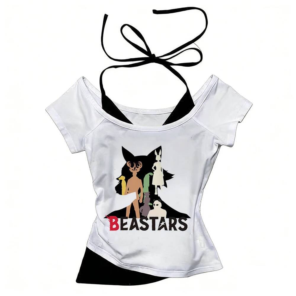 Beastars เสื้อครอป shoujoo grunge harajuku 2000s ฤดูร้อนกราฟิกเสื้อยืด clearance ขายฉาก baddie party