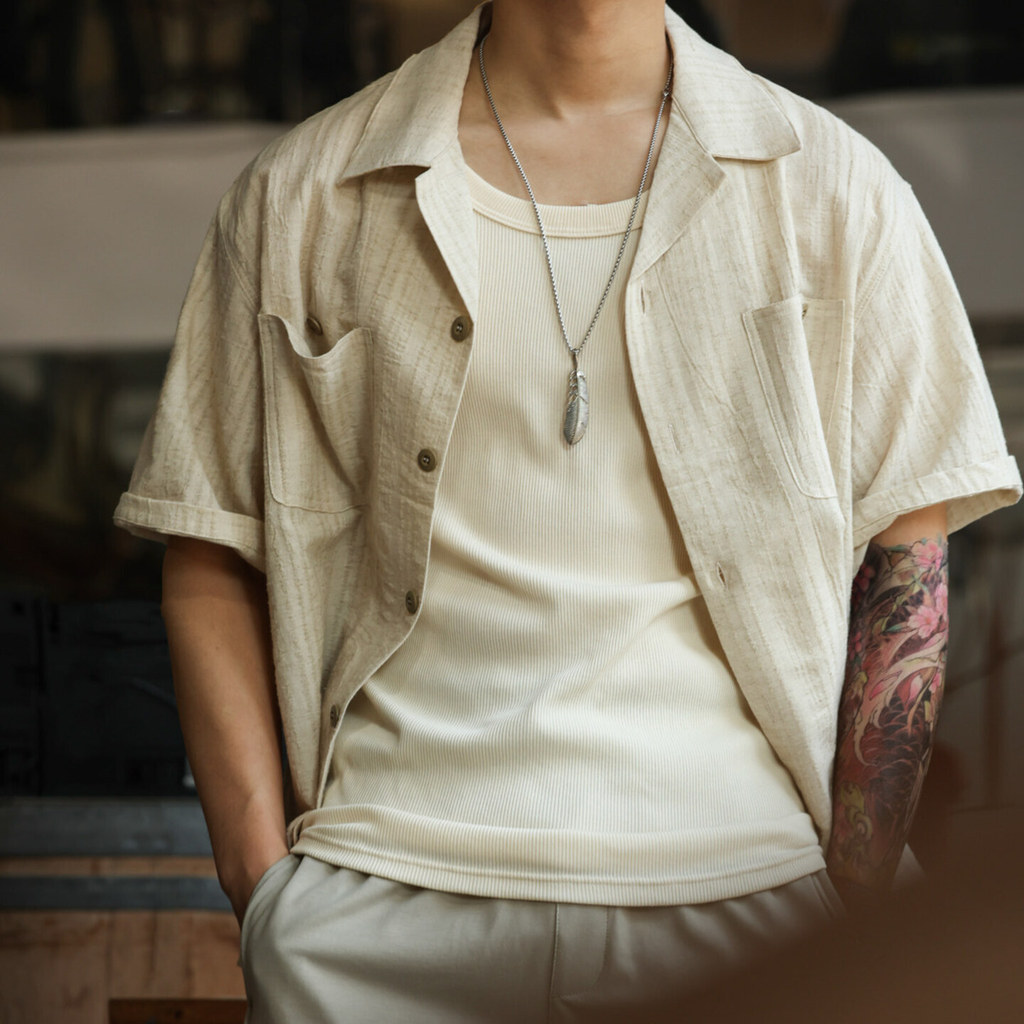 Wuluwear ฤดูร้อนสบายๆคอคิวบาผ้าลินินแขนสั้นเสื้อผู้ชายหลวมอเมริกันย้อนยุคระบายอากาศเสื้อ