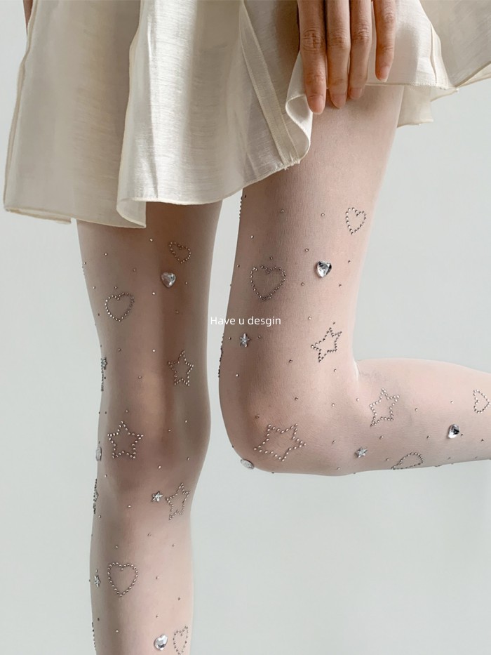 มี u desgin Love Heart Star Hot Diamond Handmade Flash Diamond ถุงเท้า