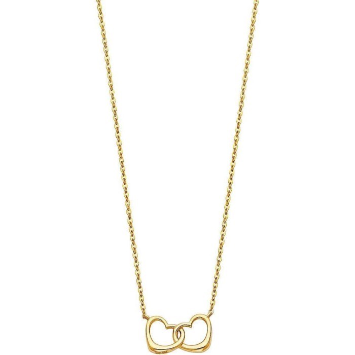 สร้อยคอจี้หัวใจคู่ สีเหลืองทอง 14K ขนาด 17+1"