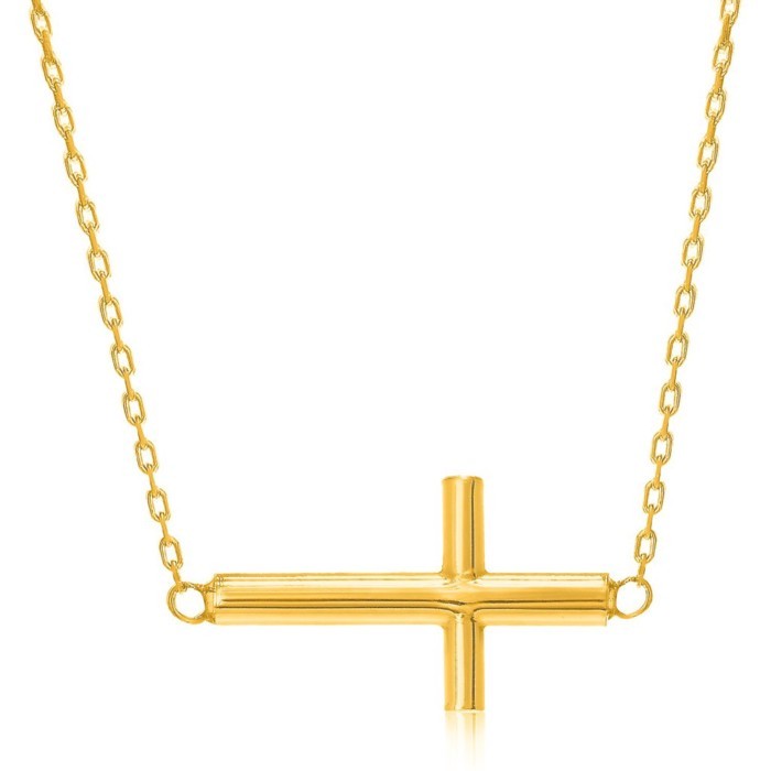 Nathalias NY สร้อยคอพร้อมจี้กางเขนแนวนอน ทองคำแท้ 14K ขนาด 18 นิ้ว (  day) | ไม่ชุบ ไม่ลอก ทองเค เส