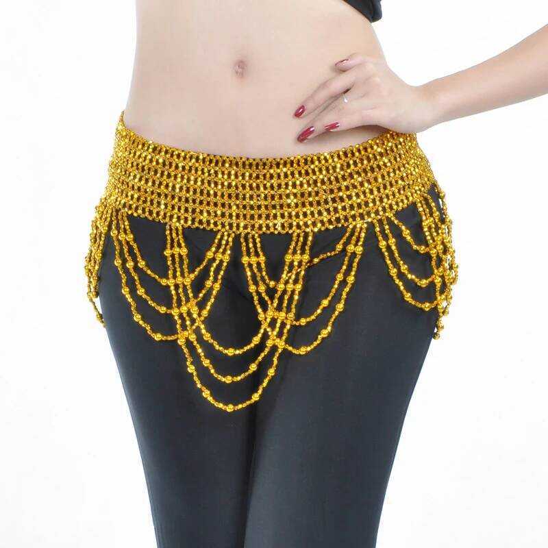 ▥ Belly Dance Costume Accessory: Women's Waist Chain With Hand-Hooked Beads And Dancing Fringe