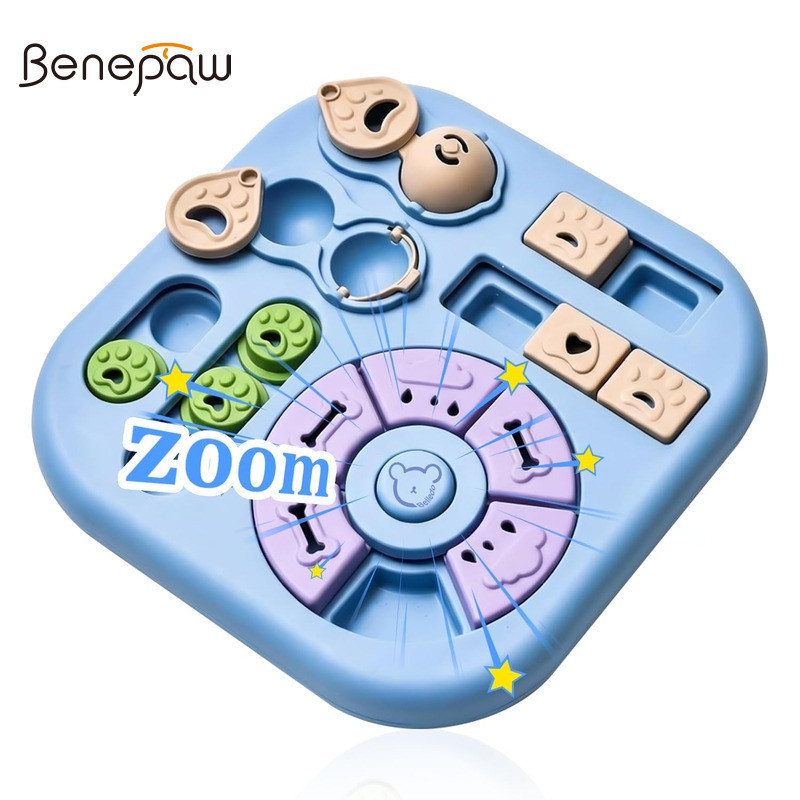 Benepaw Interactive สุนัขปริศนาของเล่น 4 in 1 Rotary เลื่อน Lift Up Spinning Paw Slow Feeder สําหรับกระตุ้นจิต