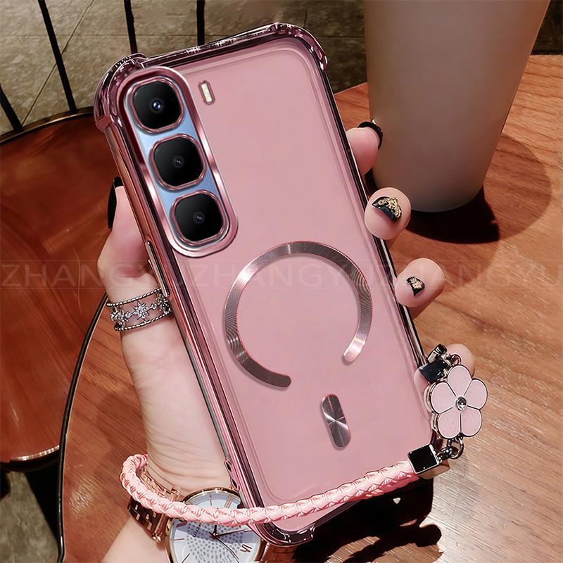 เหมาะสําหรับ infinix HOT 60 PRO+ เคสโทรศัพท์ ใหม่แม่เหล็กที่แข็งแกร่งไร้สายชาร์จ C-ring สี่มุมกันกระ