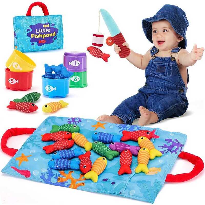 C Toddler Toys Montessori Toys For Baby 10 In 1 Cloth Fishing Game Toys With Stacking Cups Number C