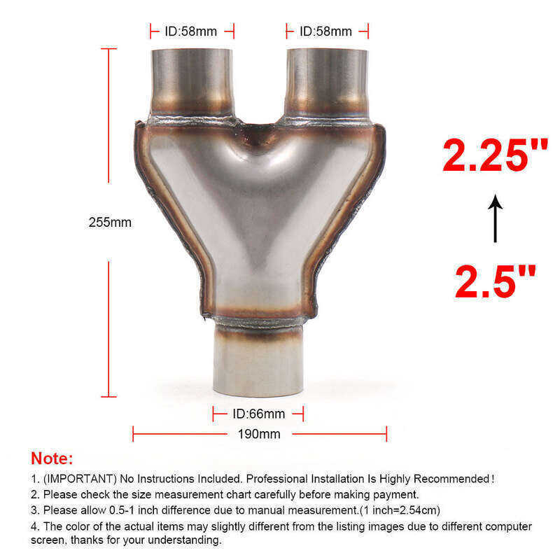 2.25 นิ้ว-2.5 นิ้ว Universal Custom รถ Y-Pipe ท่อไอเสียสแตนเลส Y ประเภทท่ออะแดปเตอร์ขั้วต่อหลอดกรวย 