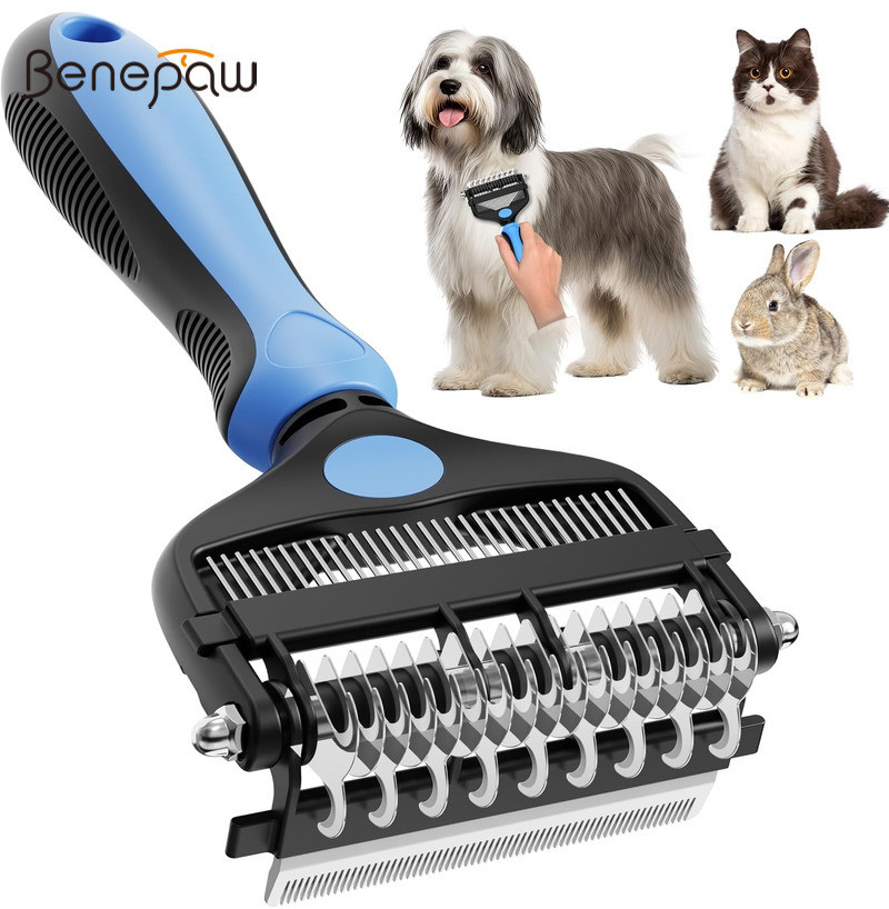 Benepaw 3 in 1 Grooming เครื่องมือ Undercoat Rake Dematting Comb Deshedding แปรงสําหรับสุนัขแมว All Coat ประเภทพับได้