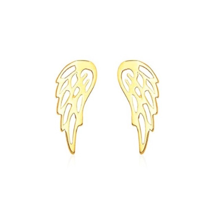 Nathalias NY  ต่างหูปีกทองขัดเงา 14k:  14k Yellow Gold Polished Wing Post Earrings:  พรีออเดอร์ 10-