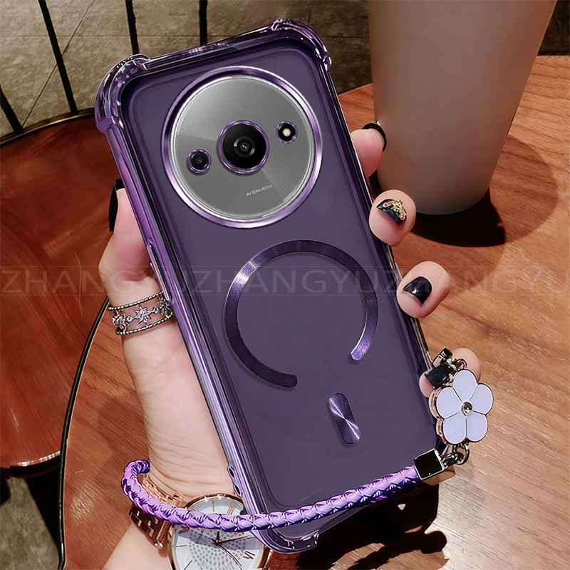 เคสสําหรับเคสโทรศัพท์ Redmi A3 ใหม่แม่เหล็กที่แข็งแกร่งชาร์จไร้สาย C-ring กันกระแทกสี่มุมปลอกเชือกเส
