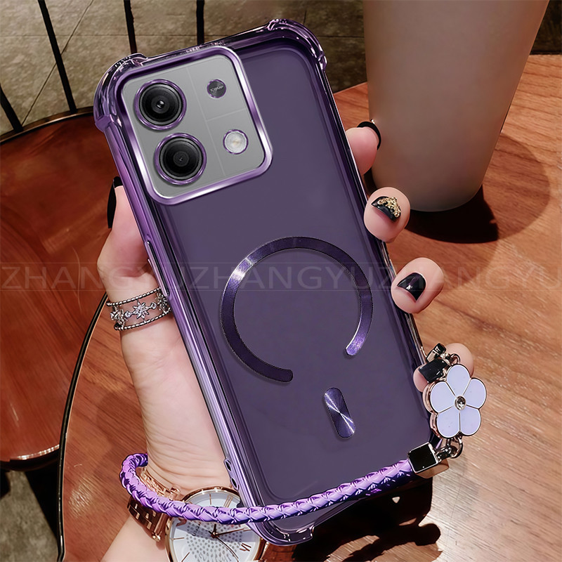 สําหรับ REDMI NOTE 13 PRO PLUS 5G 4G 5G เคสโทรศัพท์ใหม่แม่เหล็กที่แข็งแกร่งไร้สายชาร์จ C-ring สี่มุมกันกระแทกปลอกเชือกเส้นเล็ก SJ888